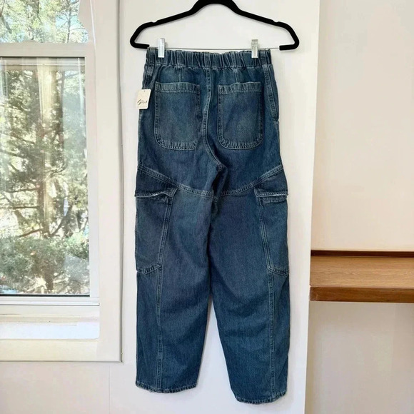 New Free People All Star Pull On Wide Leg Baggy Low Slung Jeans Cargo Medium - Picture 9 of 14